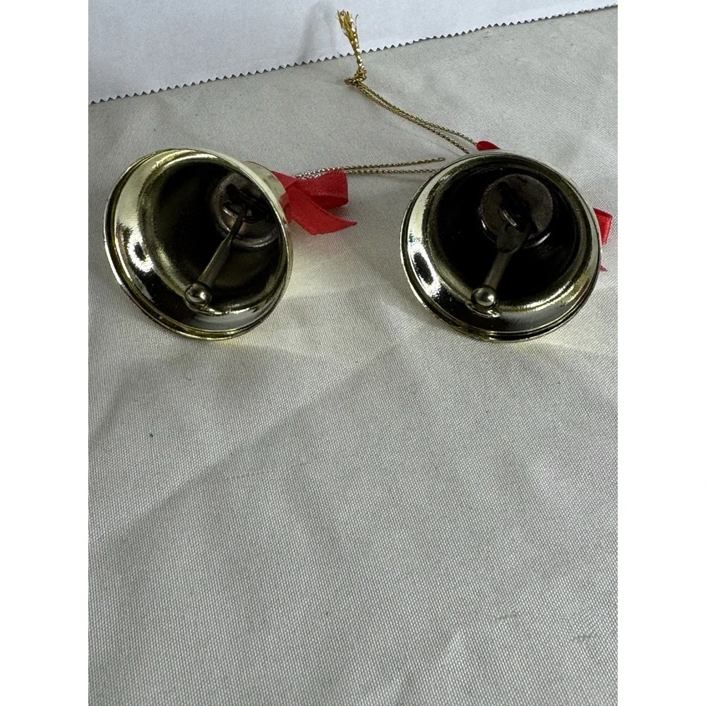 Vintage‎ Christmas Bell Lot Jingle Ornaments Gold Red Bow Taiwan Craft Decor